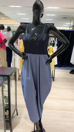 Load image into Gallery viewer, Sweetheart V-Cutout Baggy Jumpsuit - Dark Blue, Light Blue Combo
