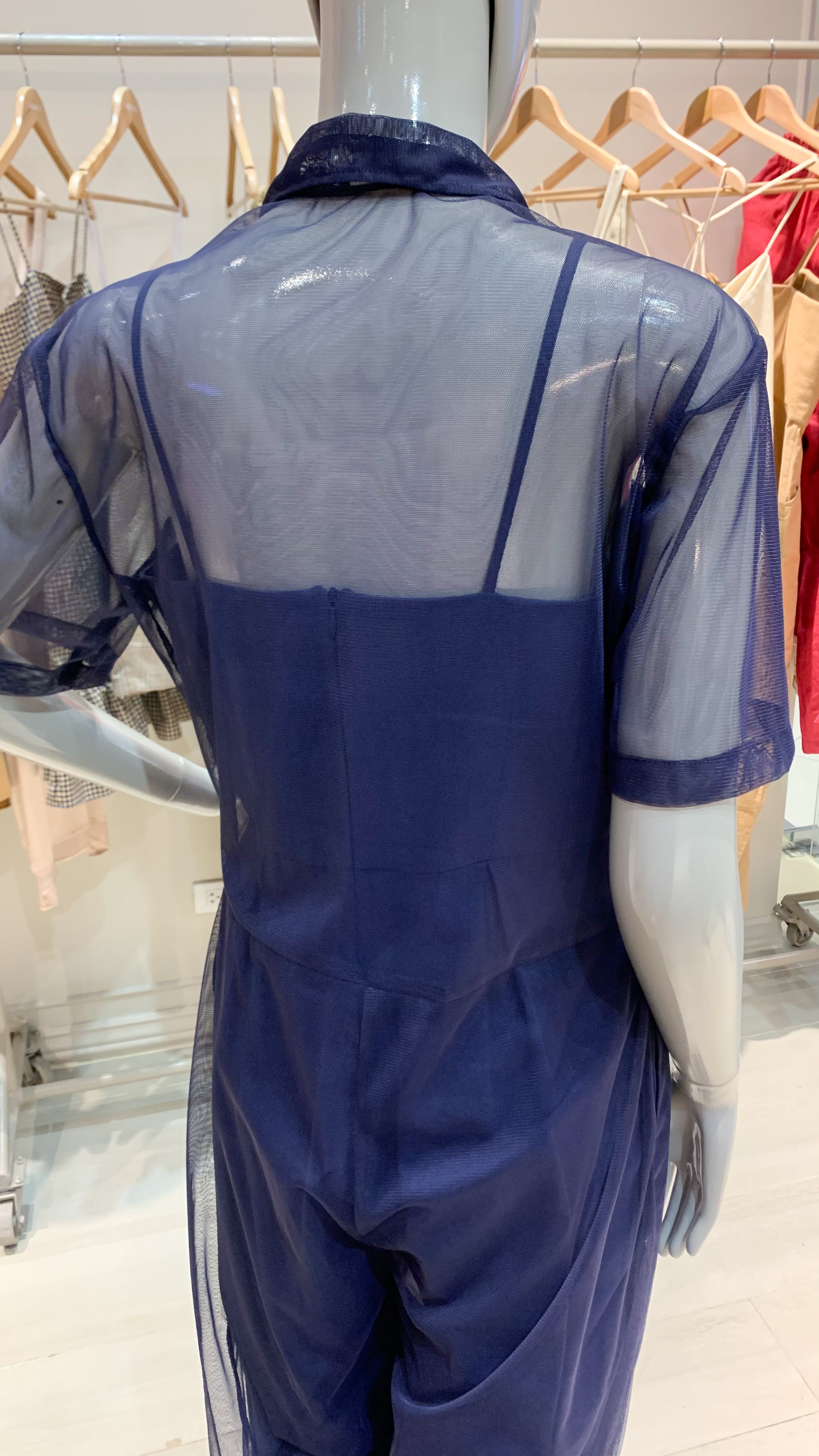 Short Sleeve Baggy Jumpsuit - Navy Blue Tulle