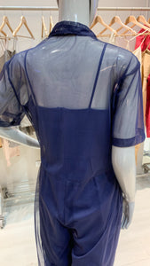 Short Sleeve Baggy Jumpsuit - Navy Blue Tulle