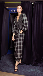 Load image into Gallery viewer, Oversized Front Wrap Jumpsuit with Detachable Wide Belt Jumpsuit - Checks
