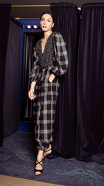 Load image into Gallery viewer, Oversized Front Wrap Jumpsuit with Detachable Wide Belt - Checks
