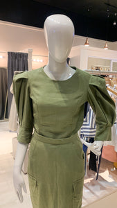 Puff Sleeve Top - Army Green Linen