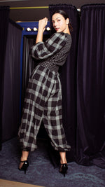 Load image into Gallery viewer, Oversized Front Wrap Jumpsuit with Detachable Wide Belt - Checks
