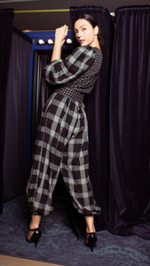 Oversized Front Wrap Jumpsuit with Detachable Wide Belt - Checks