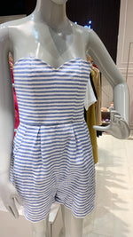 Load image into Gallery viewer, Semi-Sweetheart Romper - Light Blue Stripe Linen
