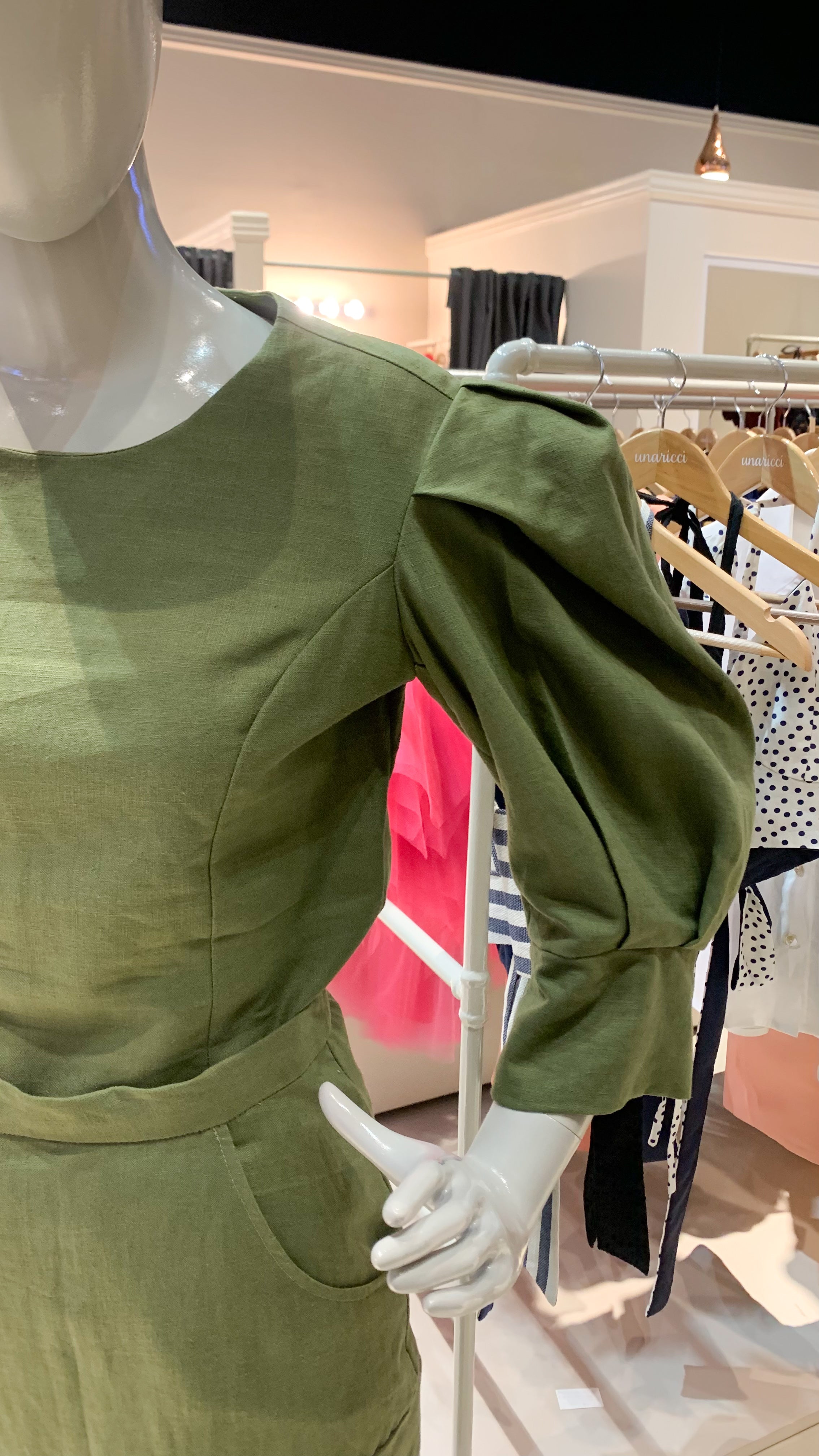 Puff Sleeve Top - Army Green Linen