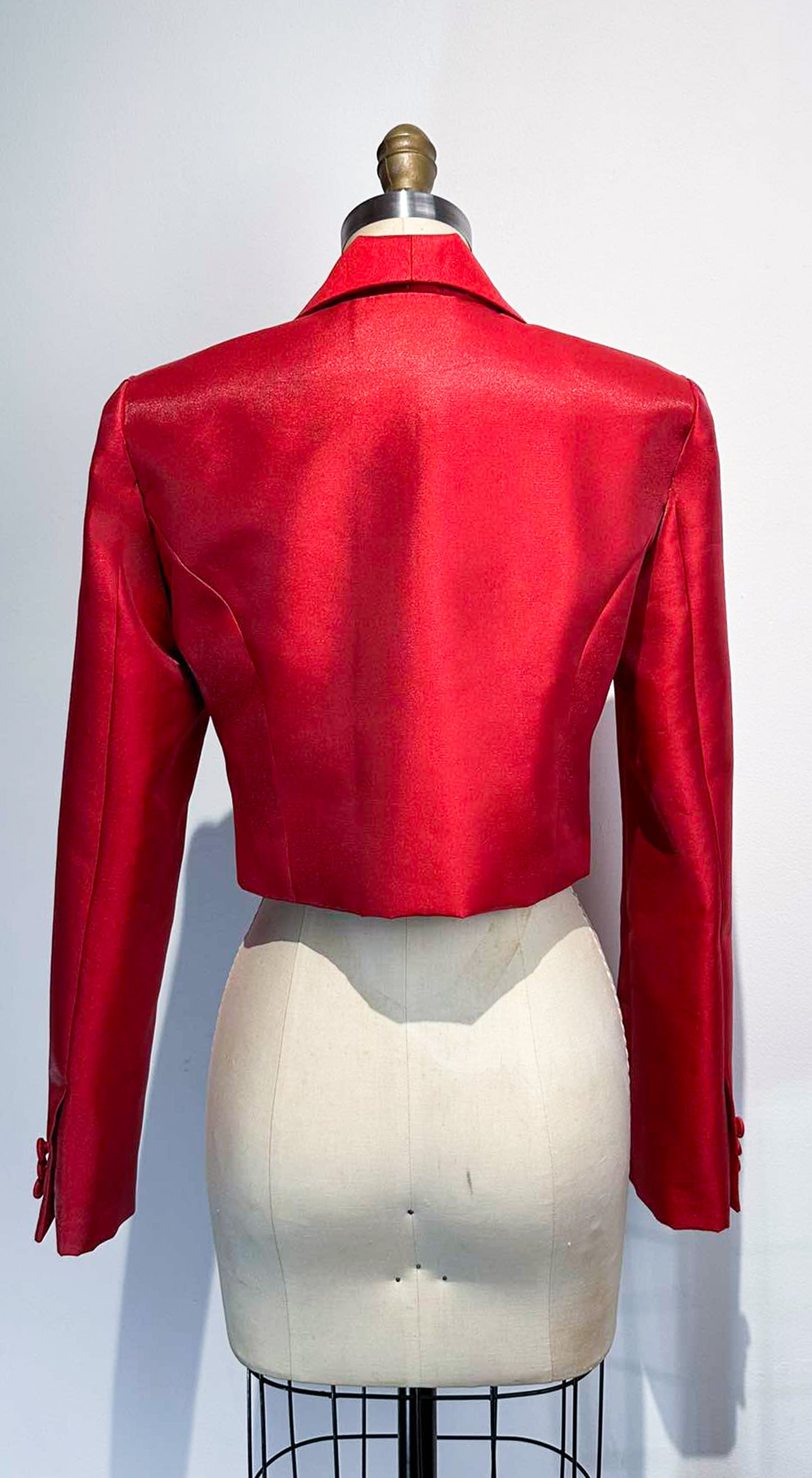 Crop Round Collar Blazer - Red Rose