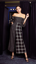 Load image into Gallery viewer, Off-Shoulder Wide Hem Jumpsuit - Mix Checks
