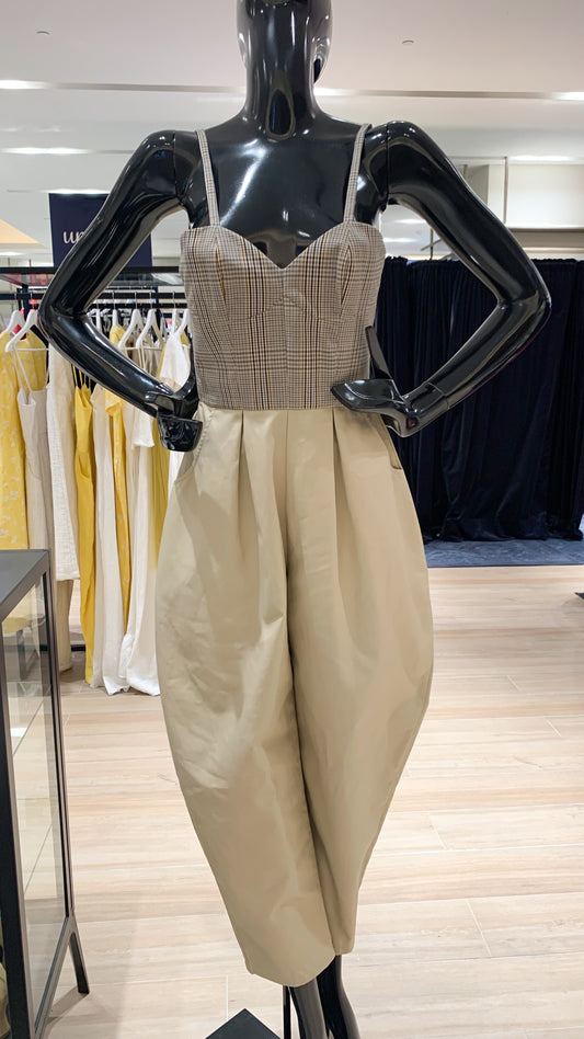 Semi-Sweetheart Baggy Jumpsuit - Khaki / Checks
