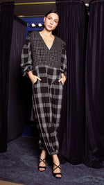 Load image into Gallery viewer, Oversized Front Wrap Jumpsuit with Detachable Wide Belt Jumpsuit - Checks
