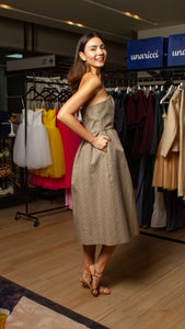 Sweetheart Midi Dress with Back Cutting - Checks