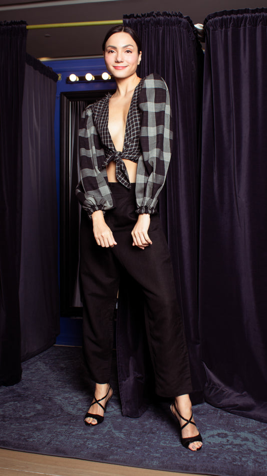 Reversible Deep V-Neck Top - Checks