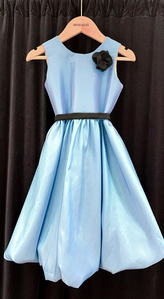 Sleeveless Mushroom Dress with Floret and Belt - Blue