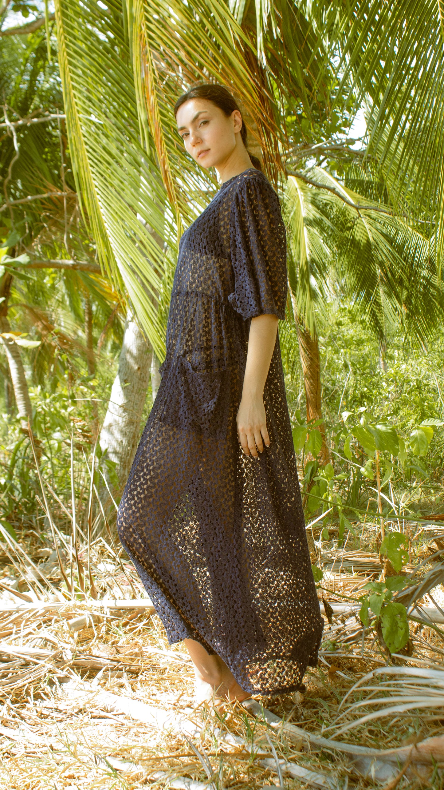 Front Side Shirring Long Dress
