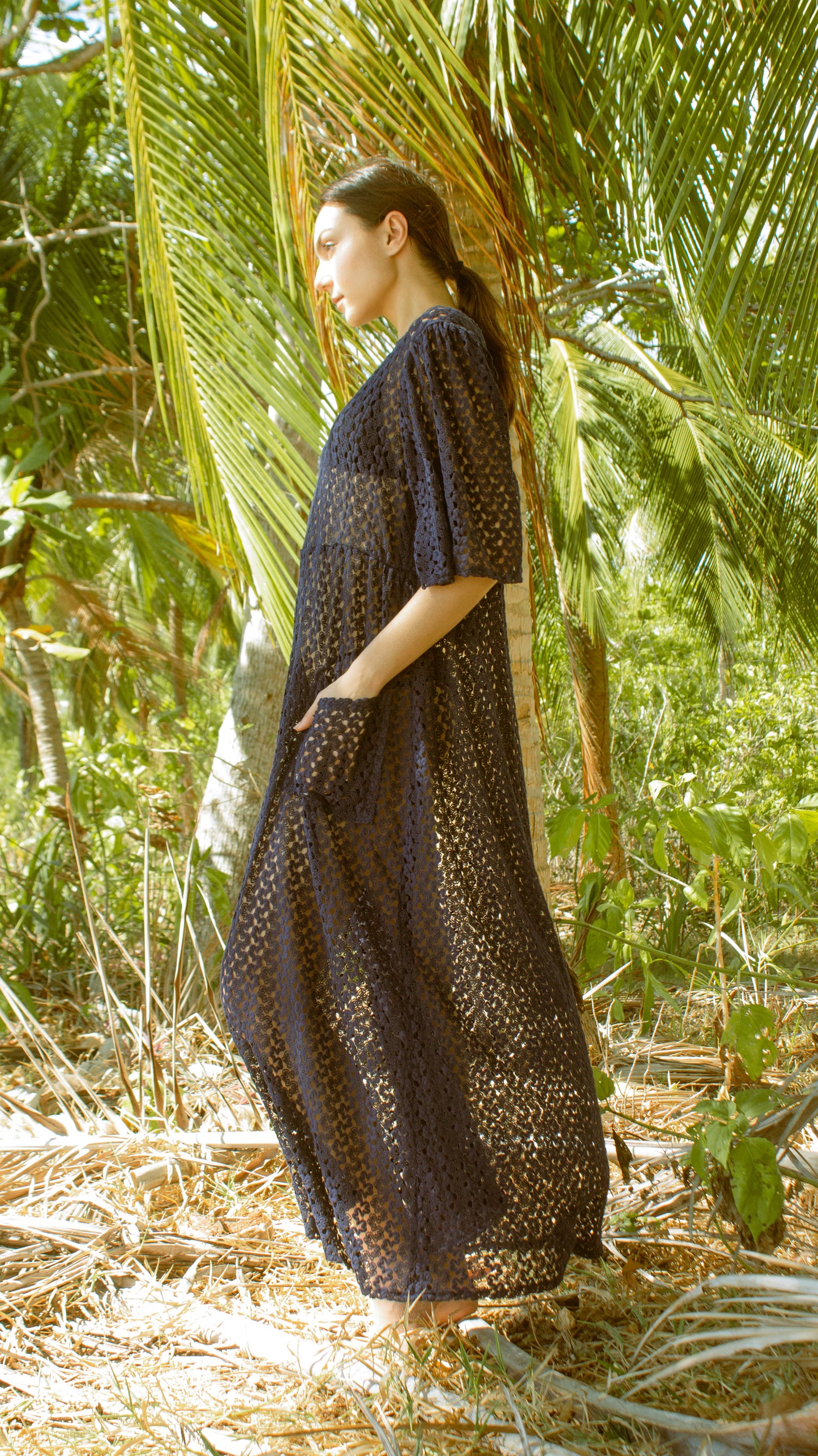 Front Side Shirring Long Dress