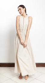 Load image into Gallery viewer, Elastic Waist Criss Cross Back Dress - Beige Linen
