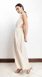 Load image into Gallery viewer, Elastic Waist Criss Cross Back Dress - Beige Linen
