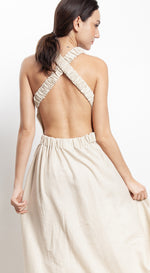 Load image into Gallery viewer, Elastic Waist Criss Cross Back Dress - Beige Linen
