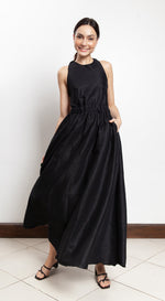 Load image into Gallery viewer, Elastic Waist Criss Cross Back Dress - Black Linen
