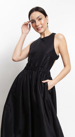 Load image into Gallery viewer, Elastic Waist Criss Cross Back Dress - Black Linen
