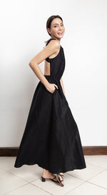 Load image into Gallery viewer, Elastic Waist Criss Cross Back Dress - Black Linen
