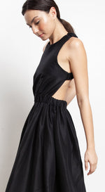 Load image into Gallery viewer, Elastic Waist Criss Cross Back Dress - Black Linen
