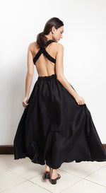 Load image into Gallery viewer, Elastic Waist Criss Cross Back Dress - Black Linen
