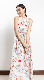 Load image into Gallery viewer, Elastic Waist Criss Cross Back Dress - Pink Floral
