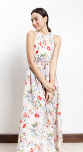 Elastic Waist Criss Cross Back Dress - Pink Floral