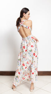 Elastic Waist Criss Cross Back Dress - Pink Floral