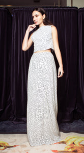 Front and Back Pleated Versatile Long Skirt - White-Based Polka Dot