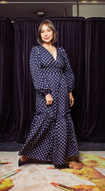Load image into Gallery viewer, Front Wrap Jumpsuit Shirred Pants with Detachable Belt - Blue-Based Polka Dot

