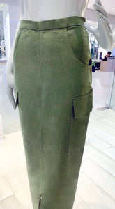 Pencil Skirt Front Slit - Army Green Linen
