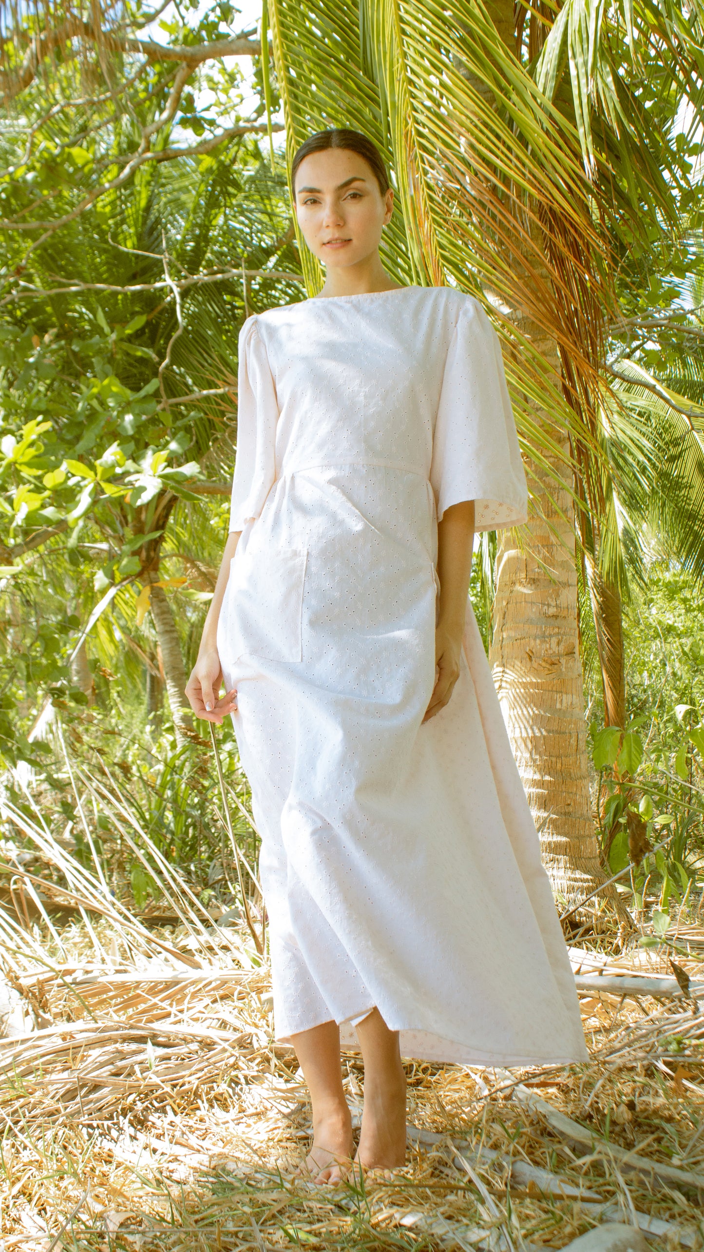Front Side Shirring Long Dress