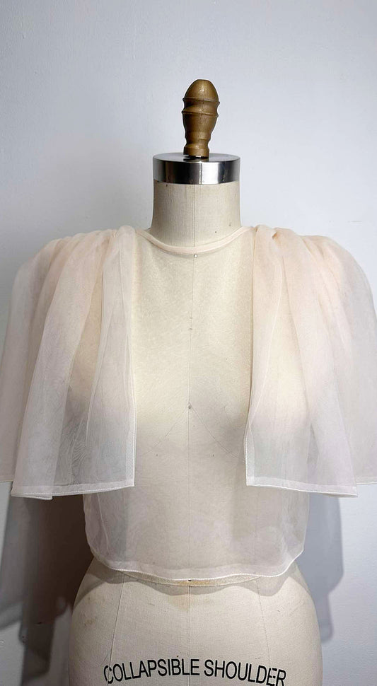 Oversized Shirred Sleeve Open Back Top in Soft Tulle