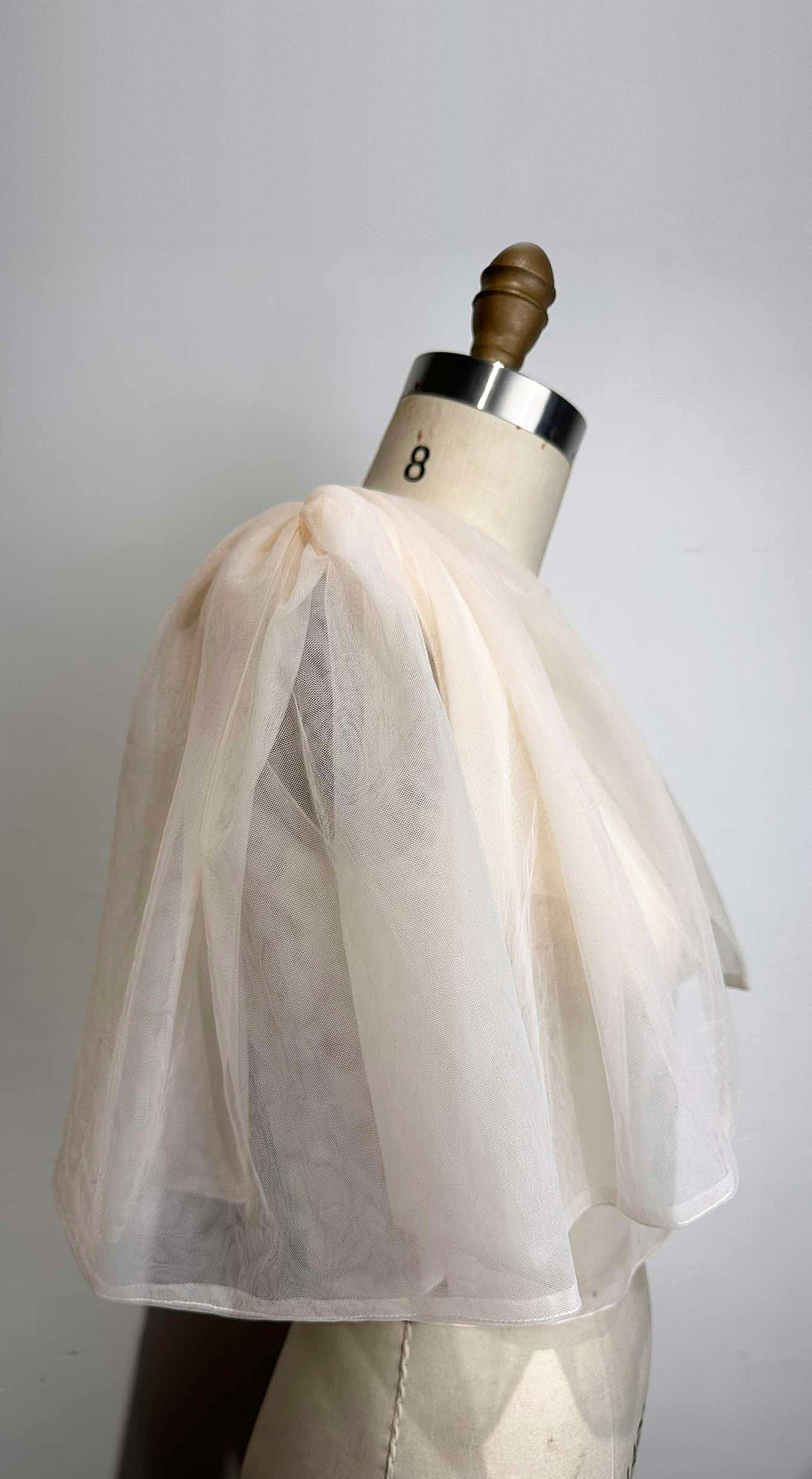 Oversized Shirred Sleeve Open Back Top in Soft Tulle