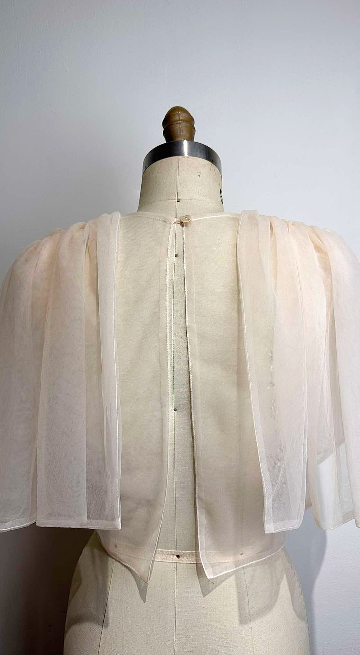 Oversized Shirred Sleeve Open Back Top in Soft Tulle