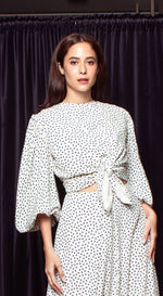 Load image into Gallery viewer, Puff Sleeve Wrap Top - White-Based Polka Dot
