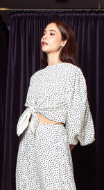 Load image into Gallery viewer, Puff Sleeve Wrap Top - White-Based Polka Dot
