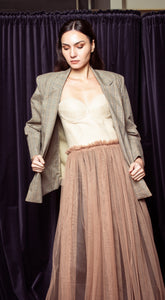 Gathered Elastic Waist Tulle Skirt - Light brown