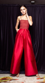Load image into Gallery viewer, Darabe Wide Hem Jumpsuit - Shimmery Maroon Gazar
