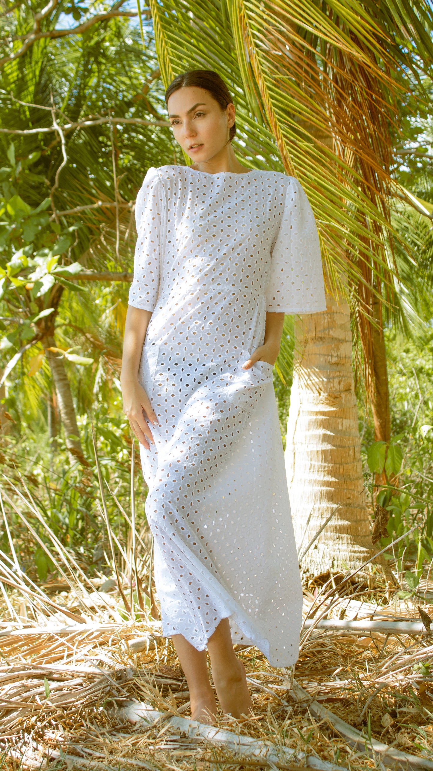 Front Side Shirring Long Dress