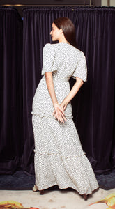 Three Tiered Skirt Wrap Dress - White-Based Polka Dot