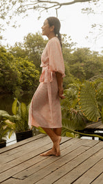 Load image into Gallery viewer, 3/4 Mushroom Sleeve Wrap Midi Dress — Floral
