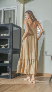 Slip On Dress in Tan Linen