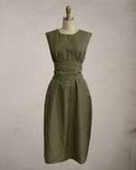 Load image into Gallery viewer, Wide Wrap Belt Dress — Fatigue Green Linen
