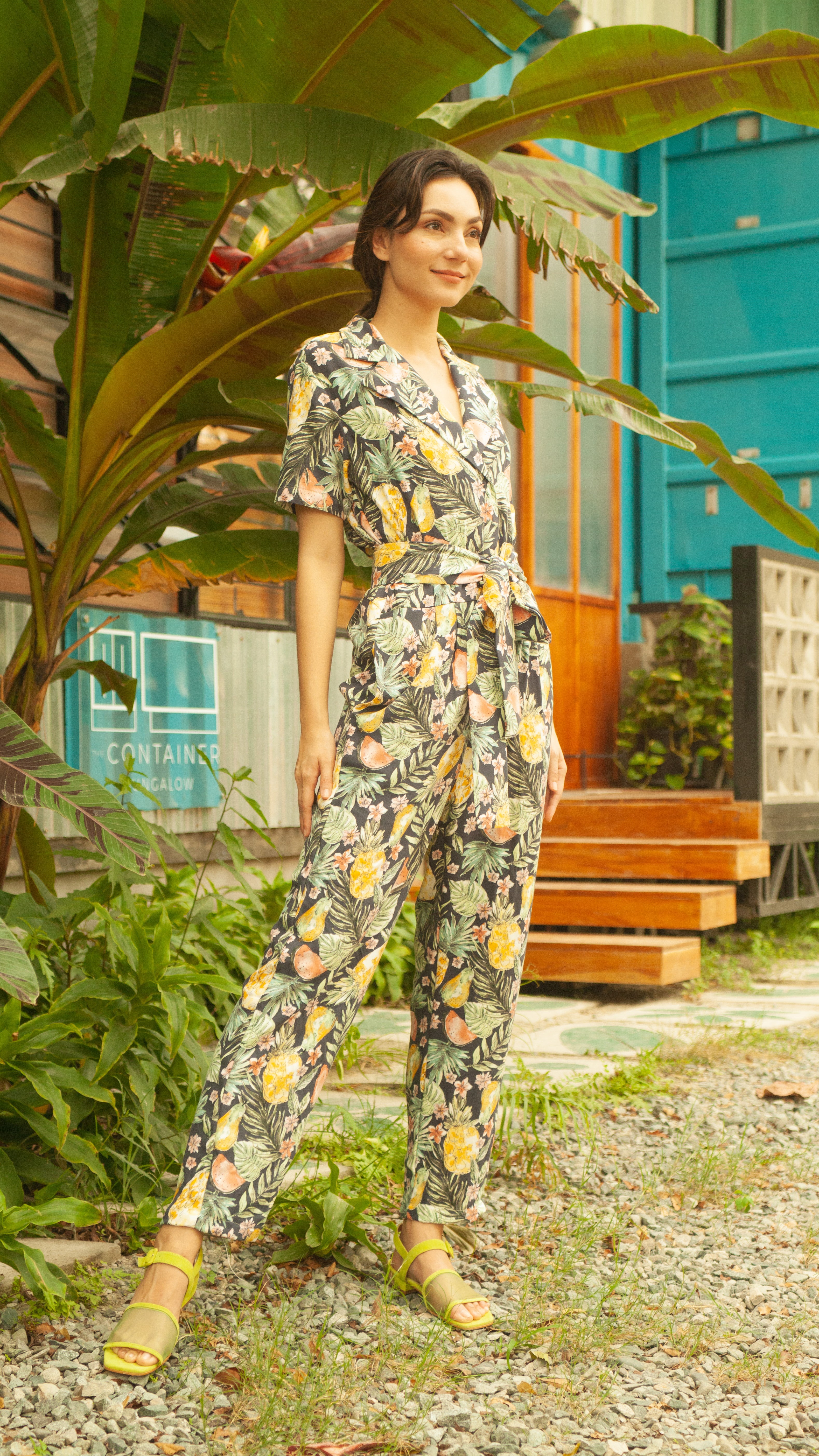 Front Zip Lapel Tapered Jumpsuit — Pineapple