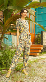 Load image into Gallery viewer, Front Zip Lapel Tapered Jumpsuit — Pineapple
