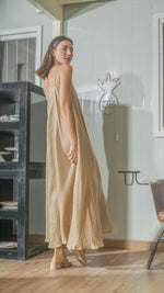 Load image into Gallery viewer, Spaghetti Strap Balloon Dress in Tan Linen
