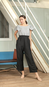 Gathered Waist Square Pants in Black